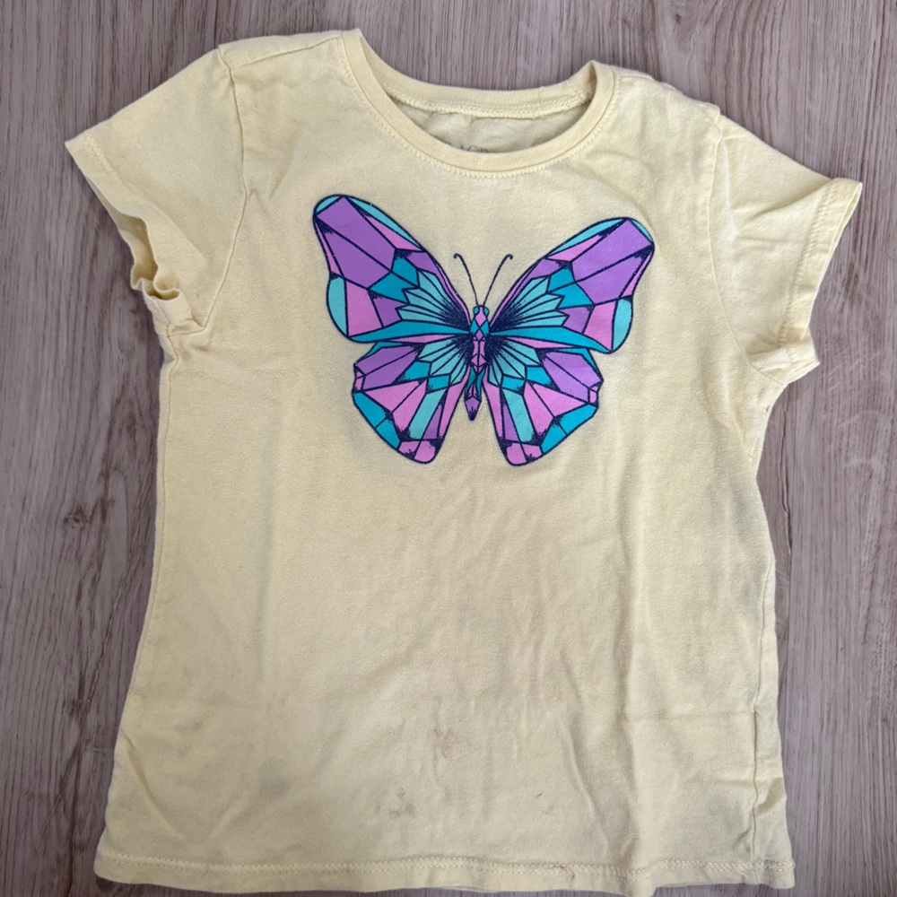 Yellow Kids Shirt with Butterfly Design